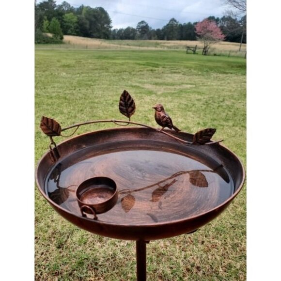 Bird Baths for Outdoors, 12" Bird Baths Bowl with 5 Prongs Base Stake Metal Bird - Picture 1 of 2